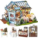 CUTEBEE Dollhouse Miniature with Furniture, DIY Dollhouse Kit Plus Dust Proof and Music Movement, 1:24 Scale Creative Room fo