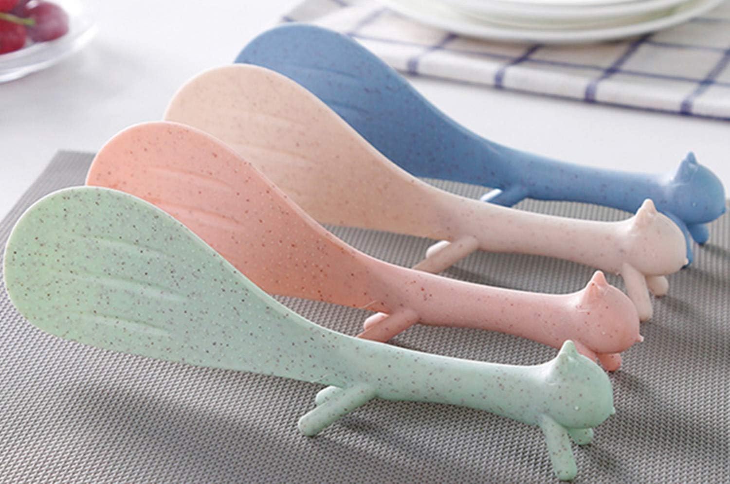 4pcs Creative Household Kitchen Tools, Lovely Squirrel Shape Standing Spoon Non-stick Rice Spoon Fashion Rice Paddle Spoons Scooper Shovel