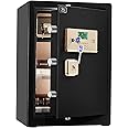 TIGERKING Safe Box,Home Safe,Large Security Box with Double Safety Key Lock and Password for Money and Document,3.7 Cubic Black