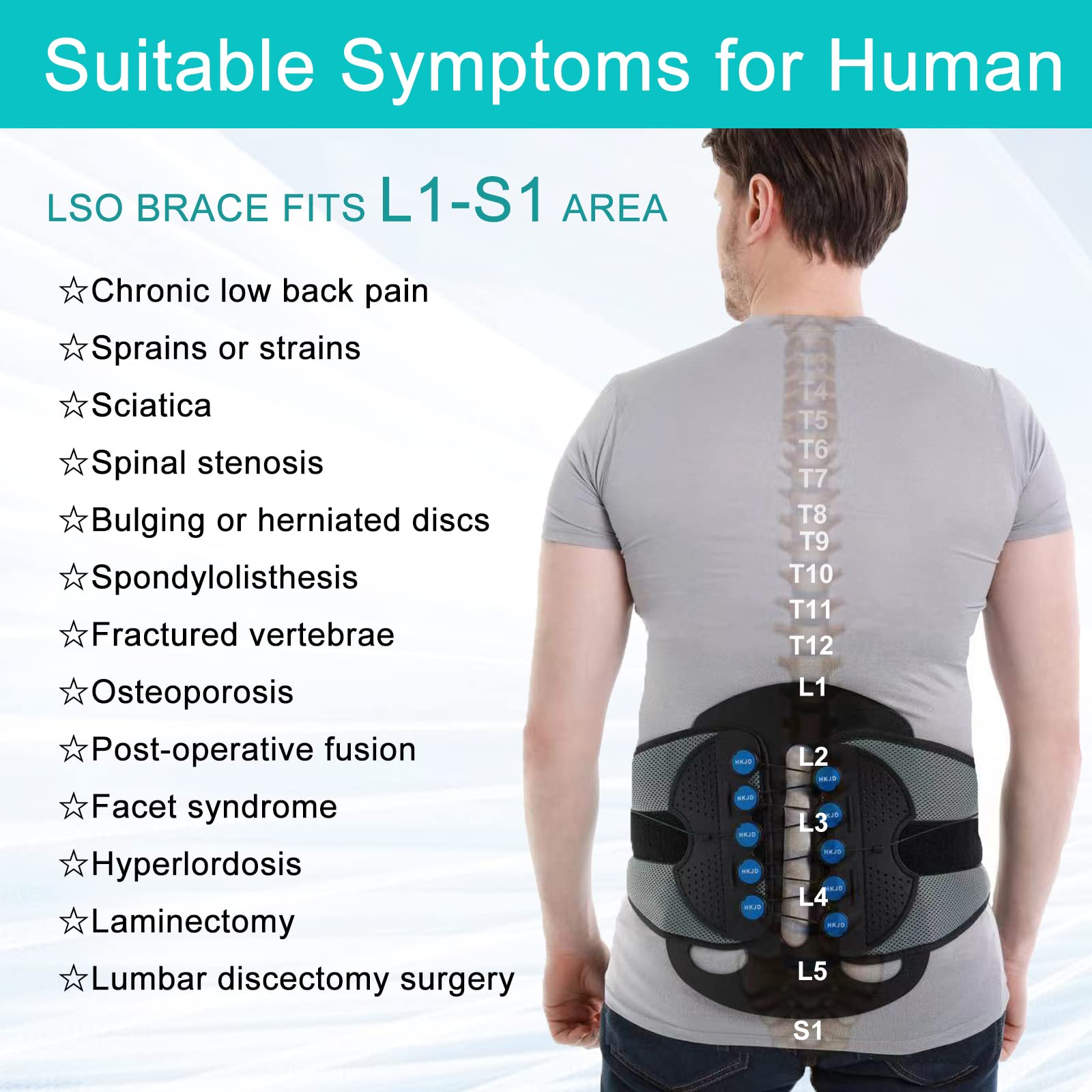 BraceAbility Adjustable Lumbar Decompression Back Brace - Semi-Rigid Support Belt For Disc Injury, Surgery Recovery (Large 40-45")