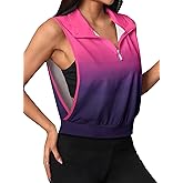 Remidoo Women Half Zip Cropped Tank Tops Sleeveless Workout Tops Collared Open Side Activewear