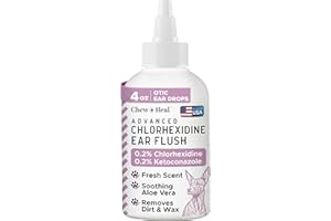 Chew + Heal Labs Dog Ear Cleaner - OTIC Medicated Dog Ear Buildup Drops for Dirt and Wax - 4 oz Advanced Flush with Chlorohexidine and Ketoconazole - Made in The USA