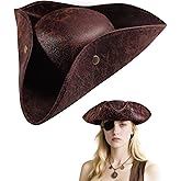 TideTaho Adult Brown Tricorn Pirate Hat for Halloween Costume Accessories - Sturdy Box Packaging - for Women Men Kids