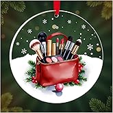 Makeup Ornament, Makeup Tool Ornaments for Christmas Tree - Lipstick Eyelash Brush Cosmetology Ornaments for Girls, Teenagers, Beauticians, Salon & Beautician Decorations (Make up Bag)