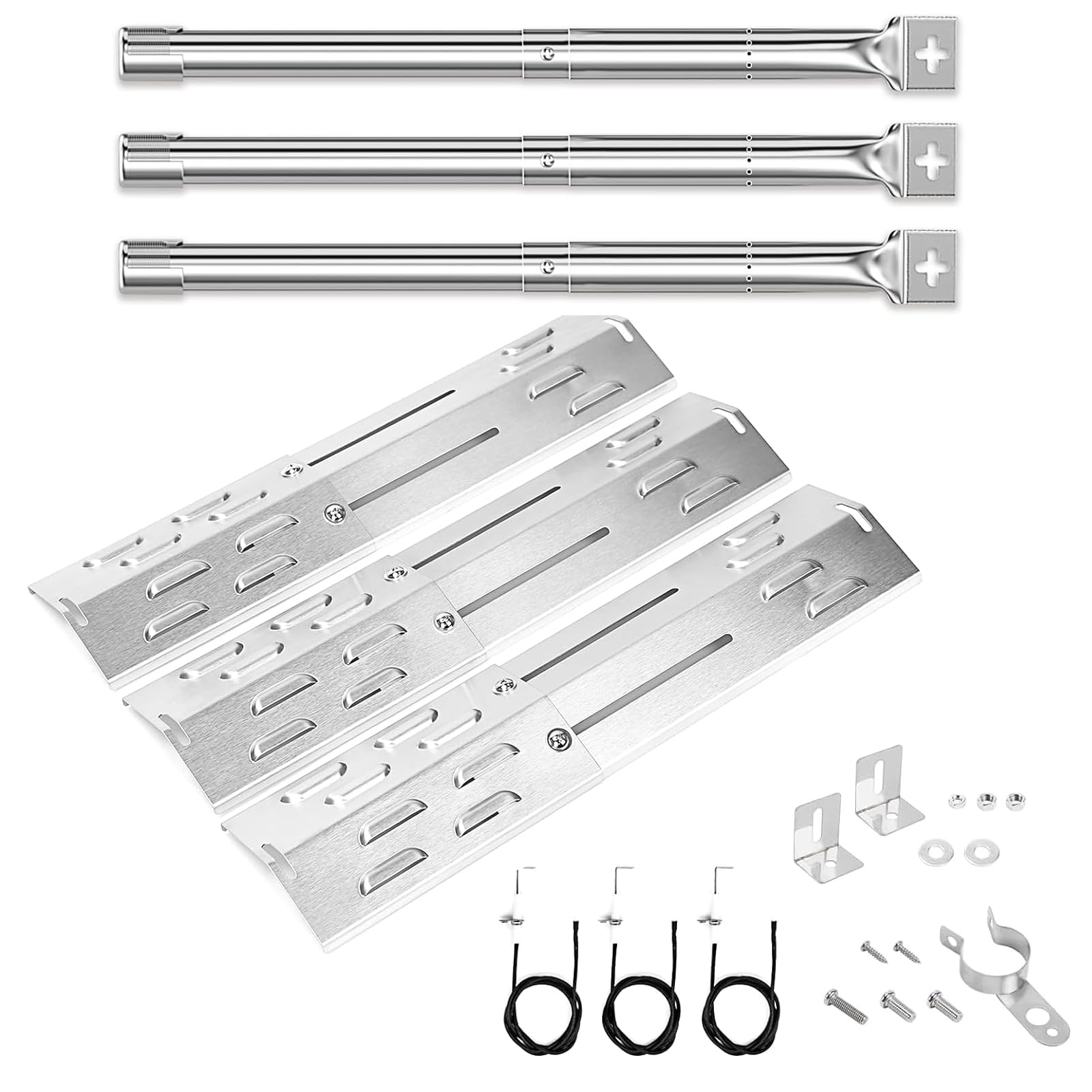 Denmay Universal Stainless Steel Adjustable Grill Burners & Heat Plates Flame Distributor Replacement Parts for Landanm, Brinkmann 3 Burner and Other Most Grill Models, 3Pack