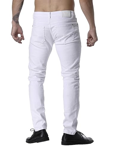 ZLZ Men's Skinny Slim Fit Stretch Comfy Fashion Jeans Pants, White