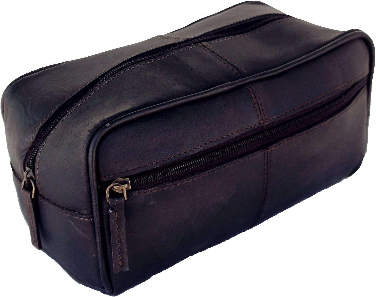 AOL Handmade Buffalo Genuine Leather Toiletry Bag Dopp Kit Shaving and Grooming Kit for Travel - Gift for Men Women - Hanging Zippered Makeup Bathroom Cosmetic Pouch Case Grey