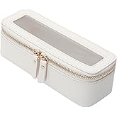 Aveniee Clear Makeup Brush Bag,Slim Cosmetic Brush Holder,Small Toiletry Bag Mini Travel Case for Women,Thin Make up Bags with Dual Zipper,Cute Travel Essentials Organizer,White