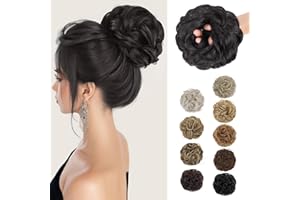MORICA 1PCS Messy Hair Bun Hair Scrunchies Extension Curly Wavy Messy Bun Hair Synthetic Chignon Hairpieces for Women (2#(Natural Black))