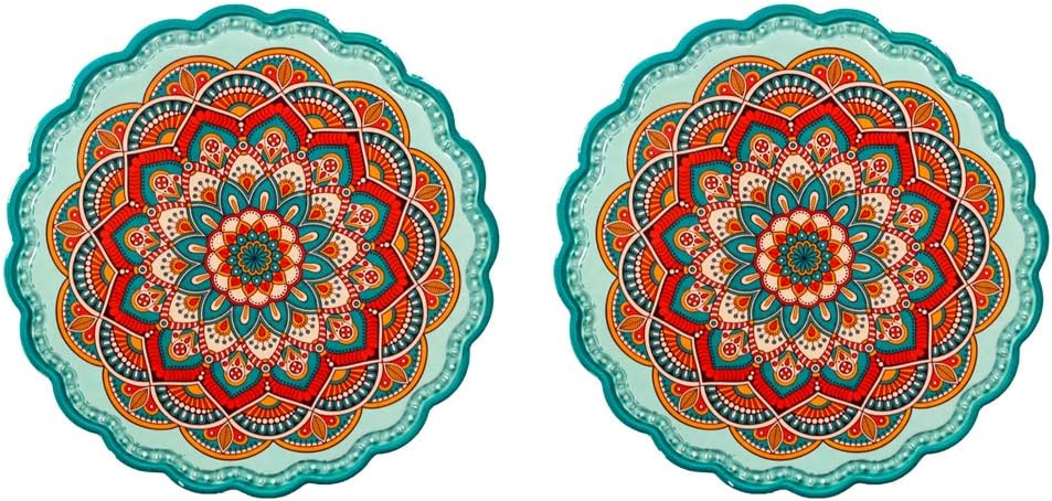 Arly Ceramic Tile Green Trivets for Hot Pots and Pans, Art Resistant HOT Insulation Pads with Bohemia Style,Round 7.7 Inch Set of 2