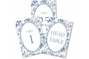 PRESSINART 26Pcs Wedding Table Number Cards 1-25 Blue Floral Table Numbers Chinoiserie Flower Design Double Sided Paper Seati