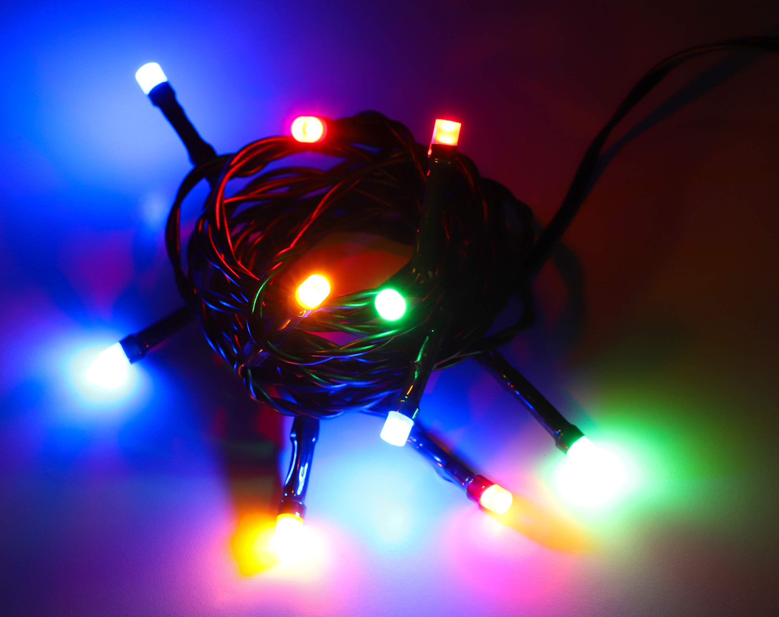 Christmas Concepts® 10 Multi Coloured Battery Operated LED Lights with Green Cable - Christmas Lights - Fairy Lights