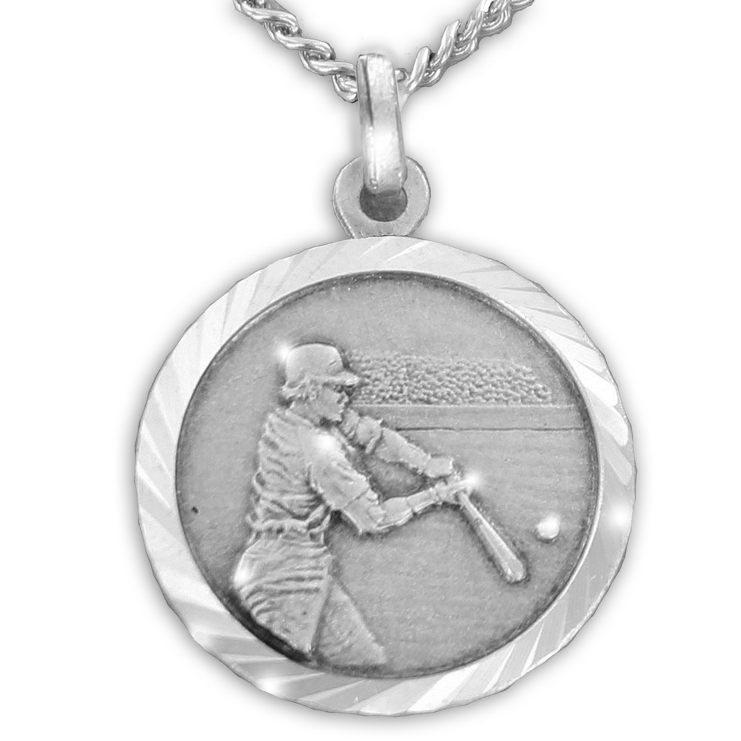 TrueFaithJewelry Sterling Silver Baseball Sports Medal with Saint Christopher Back 3 4 Inch