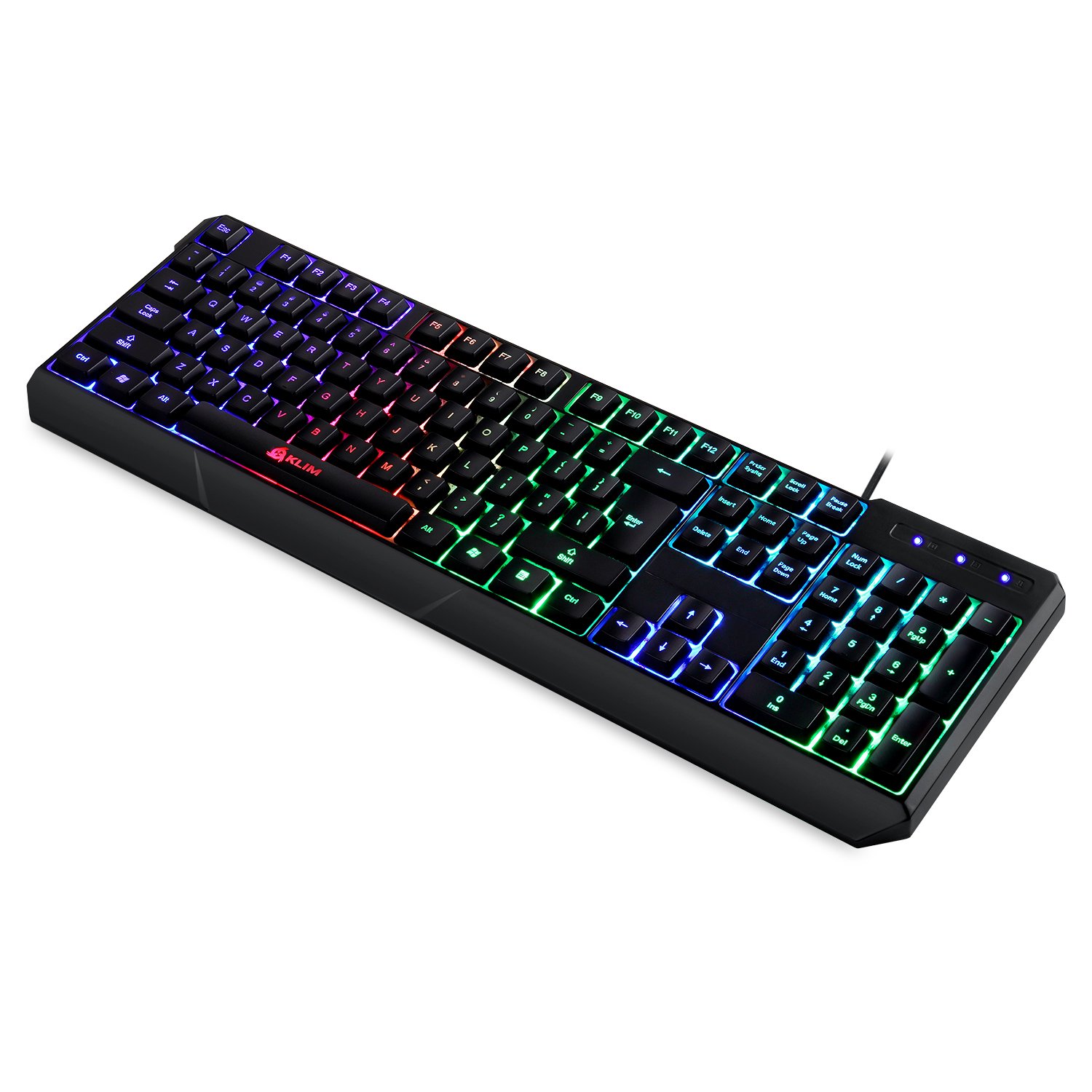 ⭐️Klim Chroma Backlit Gaming Keyboard - Wired USB - Led Rainbow Lighting - Ergonomic, Quiet, Water Resistant - Black RGB PC Windows PS4 Mac Keyboards - Teclado Gamer Silent Keys with Light Color