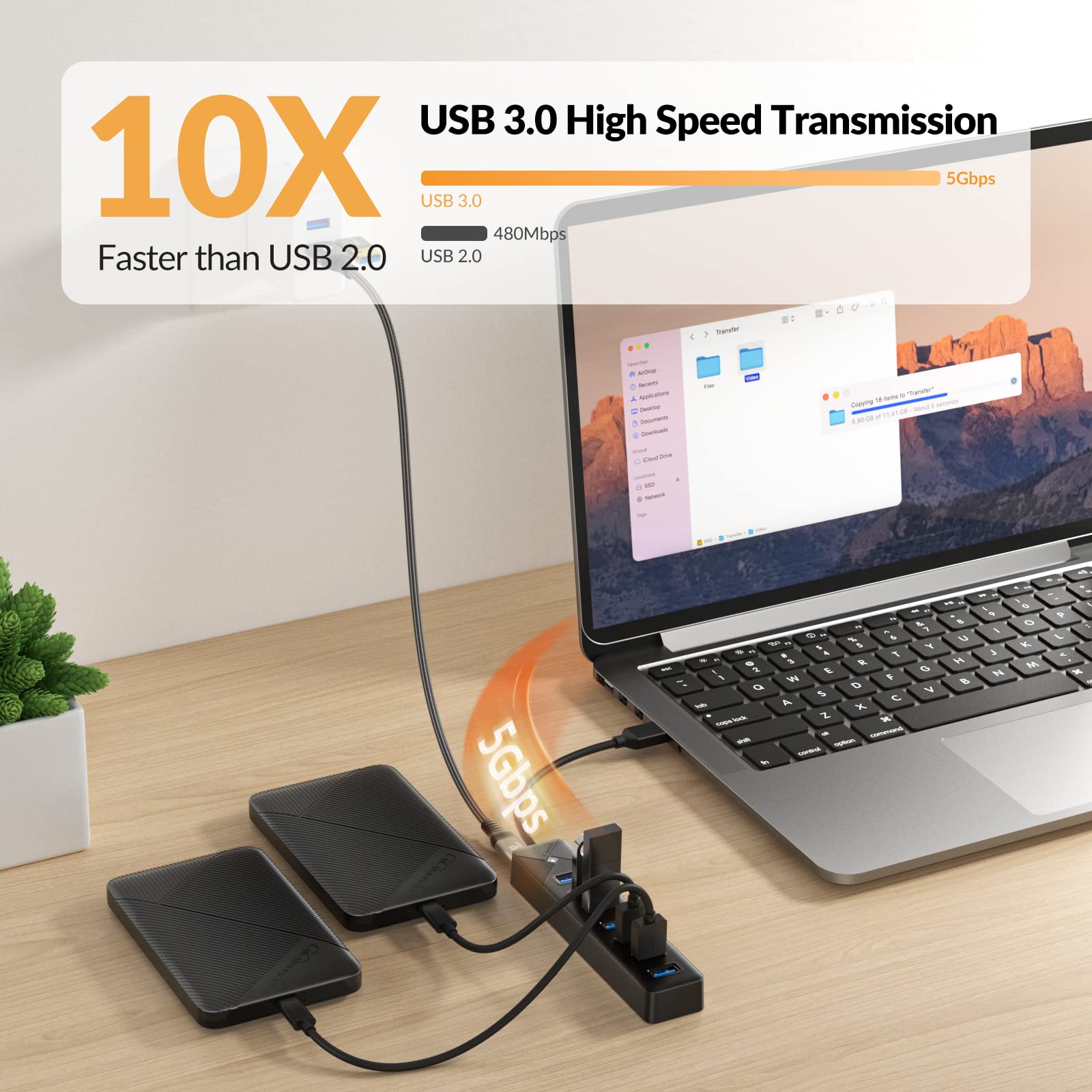 Usb Cable Computer Dock Extra Mua GiGimundo USB Hub for Laptop PC 7-Port, Multiple USB 3.0 Hub with ...