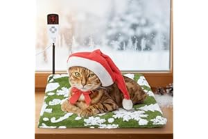 Tuanse Pet Heating Pads for Cats Dogs, 9 Adjustable Temperature Indoor Outdoor Cat Heating Pads Heated Dog Bed with Timer and Anti-chew Cord for Cat Puppy Christmas Winter Gifts(17.7 x 17.7)