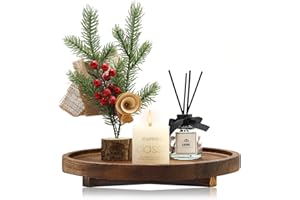 RENAWE Round Decorative Wooden Tray for Bathroom Sink Kitchen Counter Decor Trays Small Wood Riser Pedestal Stand Dining Coffee Table Trays Vanity Spa Bathroom Accessories for Soap Dish Perfume Candle Tray