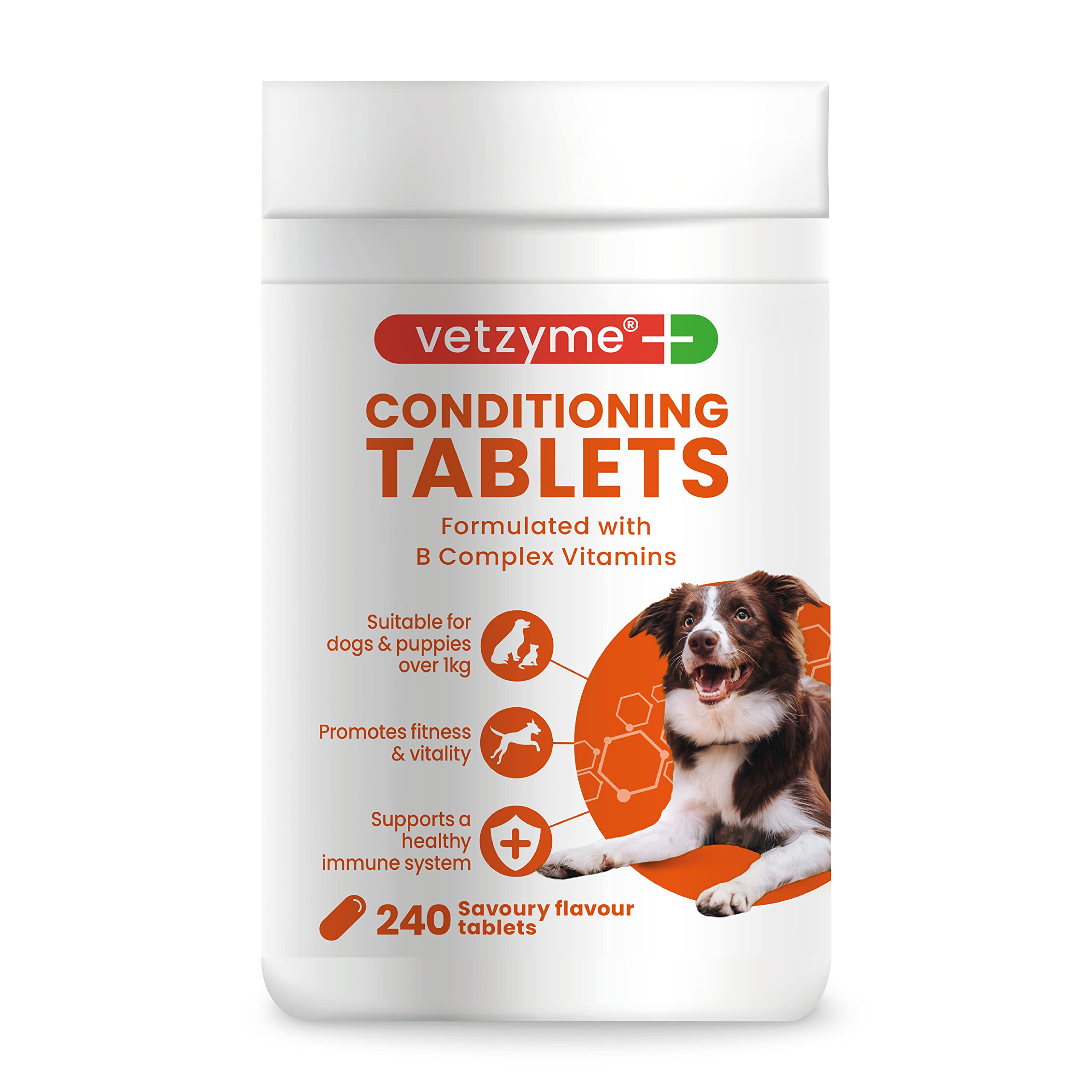 Vetzyme Once A Day Conditioning Tablets for Dogs (240 Tablets) - With B Complex Vitamins to Promote Fitness and Support a Healthy Immune System