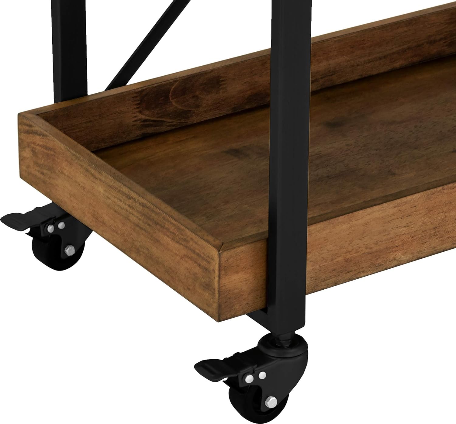 Adore Decor Riley Modern Rustic Rolling Bar Cart with Wheels, 32 Inch Height, Kitchen Organizer Utility, Wood, Matte Black Metal Finish - Kitchen Islands & Carts
