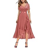 Miusol Women's Elegant V Neck Contrast Sequin Lace Chiffon Ruffle Split Evening Party Dress