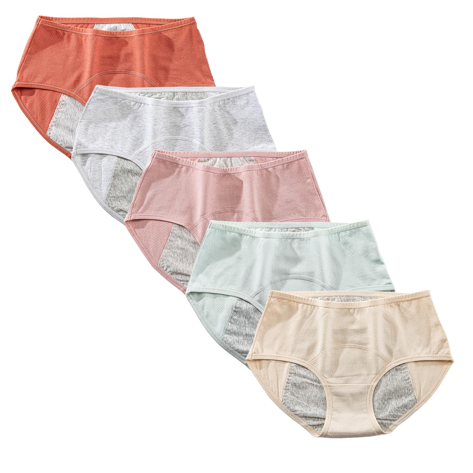 Anntry Teenager Girl's Breathable Cotton Period Panties Pack of 5pcs Menstrual Heavy Flow Womens Leak-Proof Underwear Briefs (Must Wear with Pad or Tampon) (S, Colors-1)