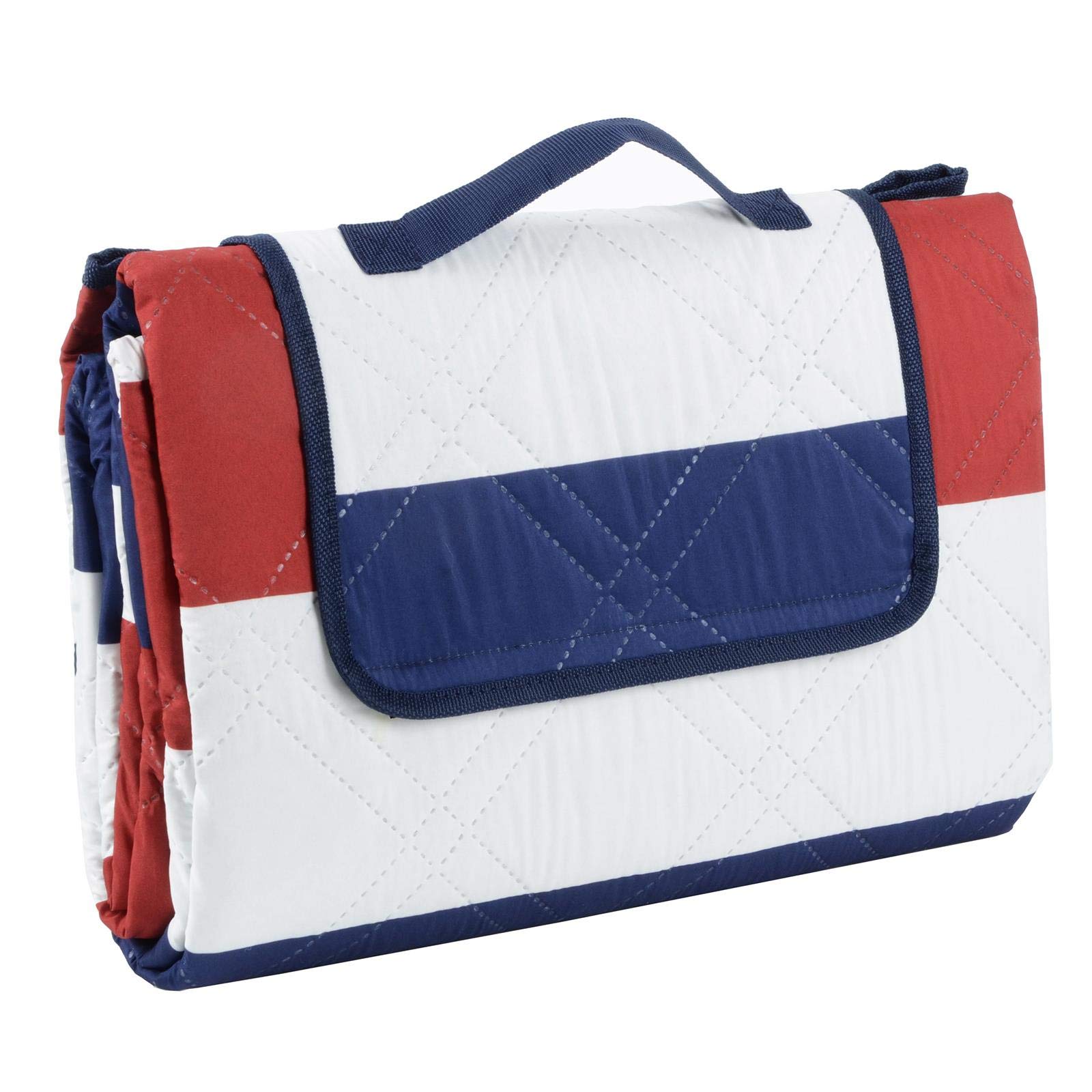 Azuma Family Picnic Blanket Waterproof Travel Rug Camping Mat Blue Red Stripe L 130x150cm