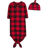 Baby Essentials Knotted Sleeper Gown with Hat or Headband – Newborn Coming Home Outfit for Boys & Girls, Fall/Winter (0-6M)