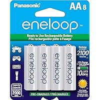 Panasonic BK-3MCCA8BA eneloop AA 2100 Cycle Ni-MH Pre-Charged Rechargeable Batteries, 8-Battery Pack