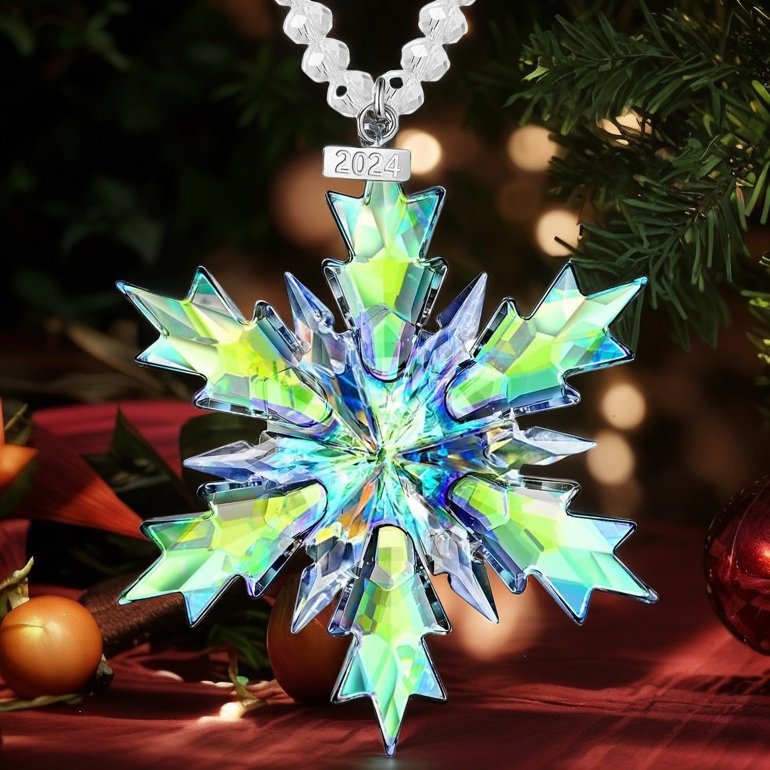 Photo 1 of 2024 Annual Christmas Ornaments Crystal, Crystal Ornaments for Christmas Tree Hanging Snowflakes, The Best Gift of 2024(2024Colorful)