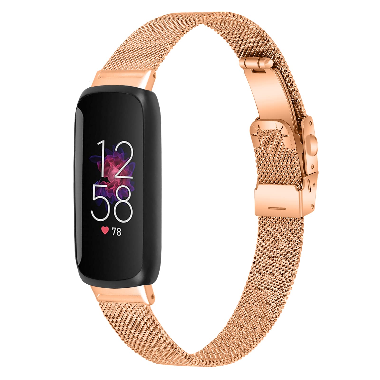 Gimuk Strap Compatible with Fitbit Inspire 3 Strap, Adjustable Stainless Steel Metal Loop Mesh Bands Magnetic Replacement Wristband for Fitbit Inspire 3 for Women Men (Rose Gold)