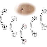 Vegolita 5PCS 14G 316L Stainless Steel Small Belly Button Rings for Women Tiny Simple Internally Threaded Navel Rings Hypoallergenic Petite CZ Opal Eyebrow Lip Daith Rook Piercing Jewelry 6-16MM