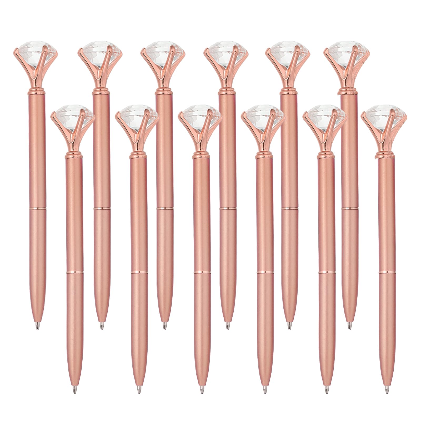 PATIKIL Black Ink Ballpoint Pen, 12 Pack Crystal Diamond Twist Metal Pen 1.0mm Medium Point for Note Taking Journaling, Rose Gold