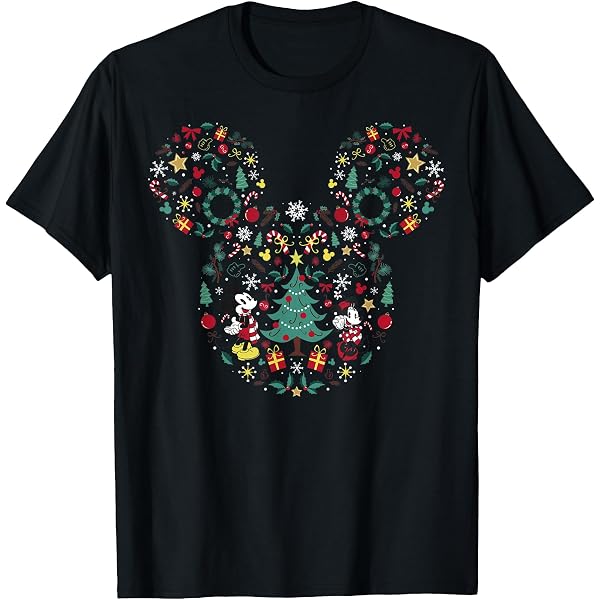 T-shirt Mickey Mouse - Père Noël - Noir - Taille L - Unisexe - Manches Courtes