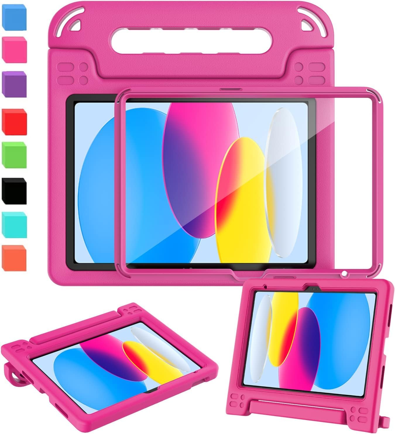 SINSO Case for iPad (A16) 11th Generation 11 Inch 2025/iPad 10th Generation 10.9 Inch 2022, Built-in Screen Protector, Shockproof Light Weight Kids ipad Cover with Handle/Stand, Rose