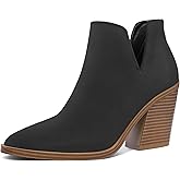 mysoft Women's Ankle Boots Slip on Cutout Pointed Toe Chunky Stacked Mid Heel Booties