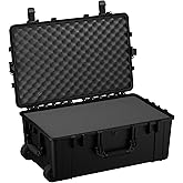 Condition 1 31" Large Waterproof Rolling Hard Travel Case Model 1258 with Wheels, Plastic Lockable, for Electronics, Tactical Gear, Made in USA, 31.6"x20.1"x12.66" Black