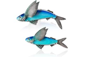 LIFFY Metal Fish Wall Decor -Outdoor Metal Fish Wall Decor - Indoor Art Sculpture - Hanging Decorations for Home, Garden, Bedroom, Sculptures, Ocean, Pool(Flying Fish Set 2,15 inch)