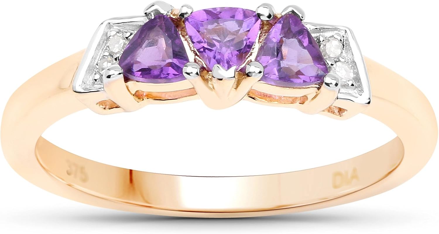 The Amethyst Ring Collection 9ct Gold Amethyst Diamond Engagement Ring Ring Size H I J K L M N O P Q R S T U V W Amazon Co Uk Jewellery