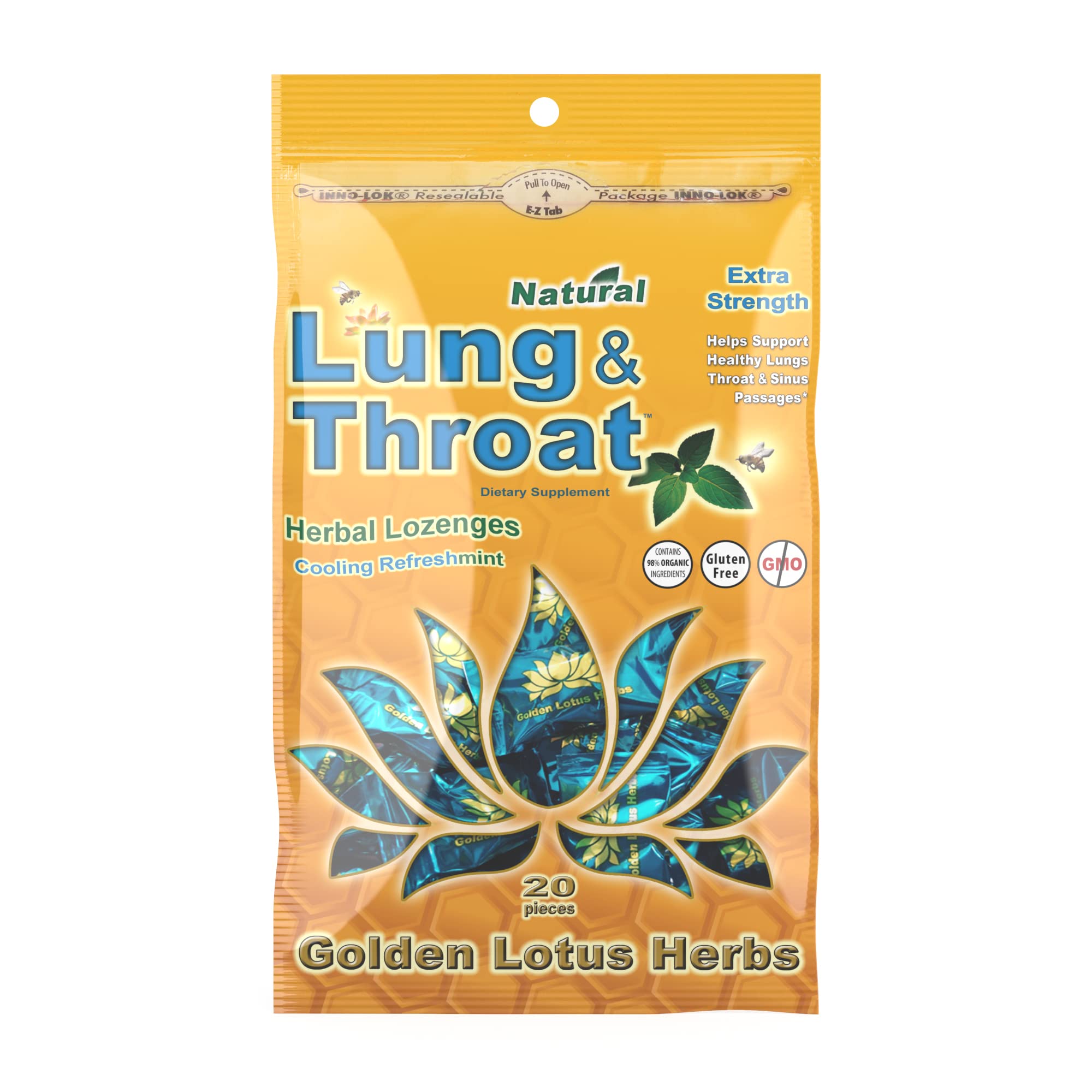 Golden Lotus Herbs Lung & Throat Lozenges – QAI Certified Organic | Soothing Herbal Honey Mint Cough Drops – 1 Pack