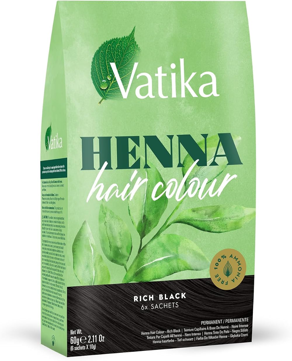 Vatika Naturals Henna Rich Black Hair Colour 60g 6x10g Sachets 100% Ammonia Free