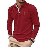 Arvilhill Men's Christmas Polo Shirt Embroidered Pique Long Sleeve Business Casual Wear (M-XXL)