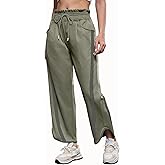 CITASHION Track Pants Women Casual Drawstring Barrel Pant Lightweight Baggy Contrast Color Workout Pants with Pockets
