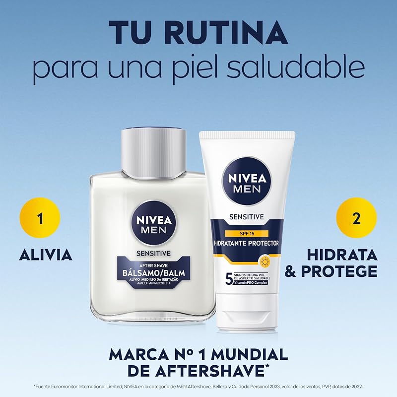 Sensitive Hidratante Protector FP15 (1 x 75 ml), 0% alcohol antirritación crema facial hidratante para hombres con piel sensible, con protector solar FP15