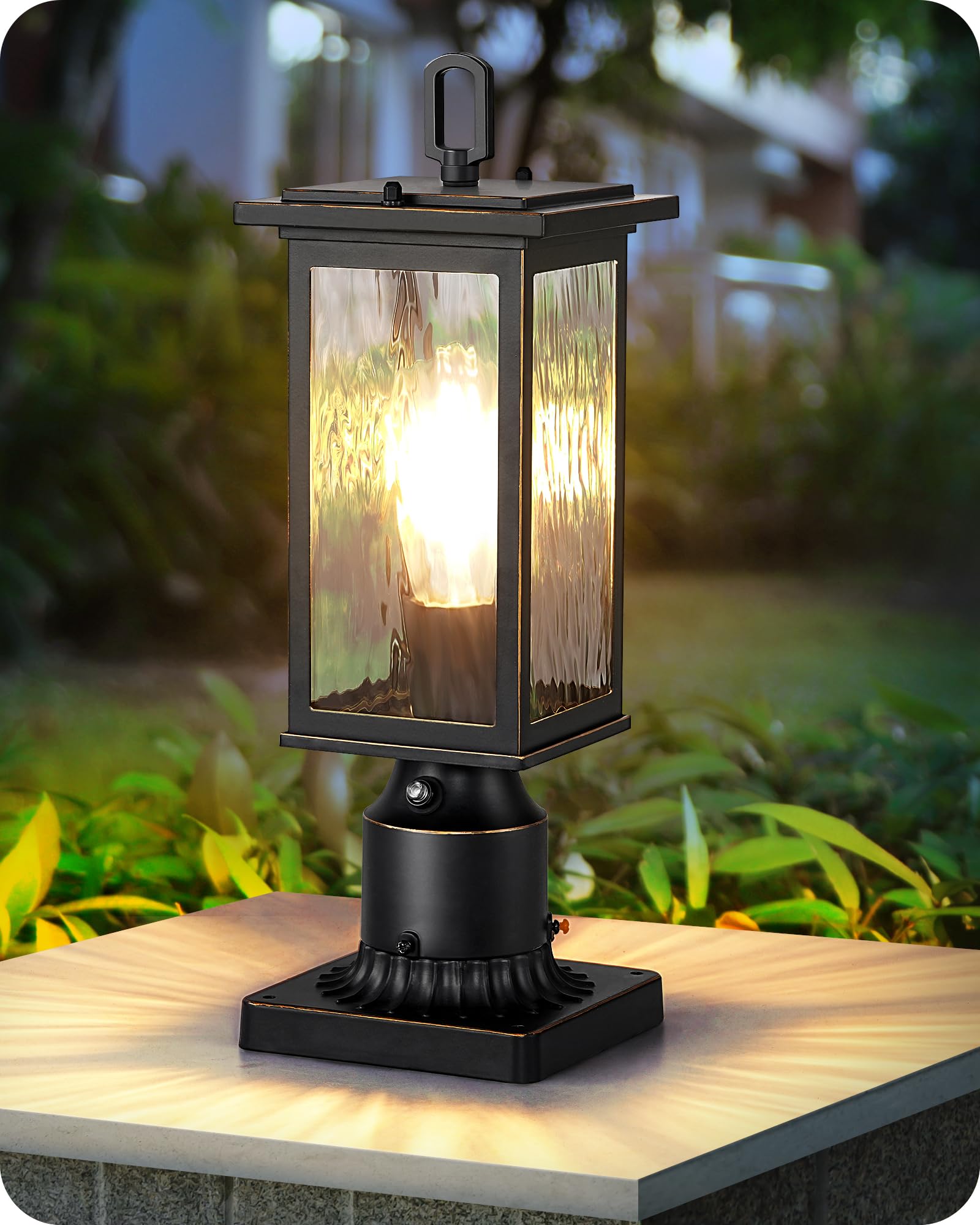 Photo 1 of EDISHINE Dusk to Dawn Outdoor Post Light, Pole Light Fixture with Pier Mount Base, Water Ripple Glass & Aluminum Post Lantern Head, Exterior Lamp Posts Lighting for Yard, Driveway, Fence, Deck