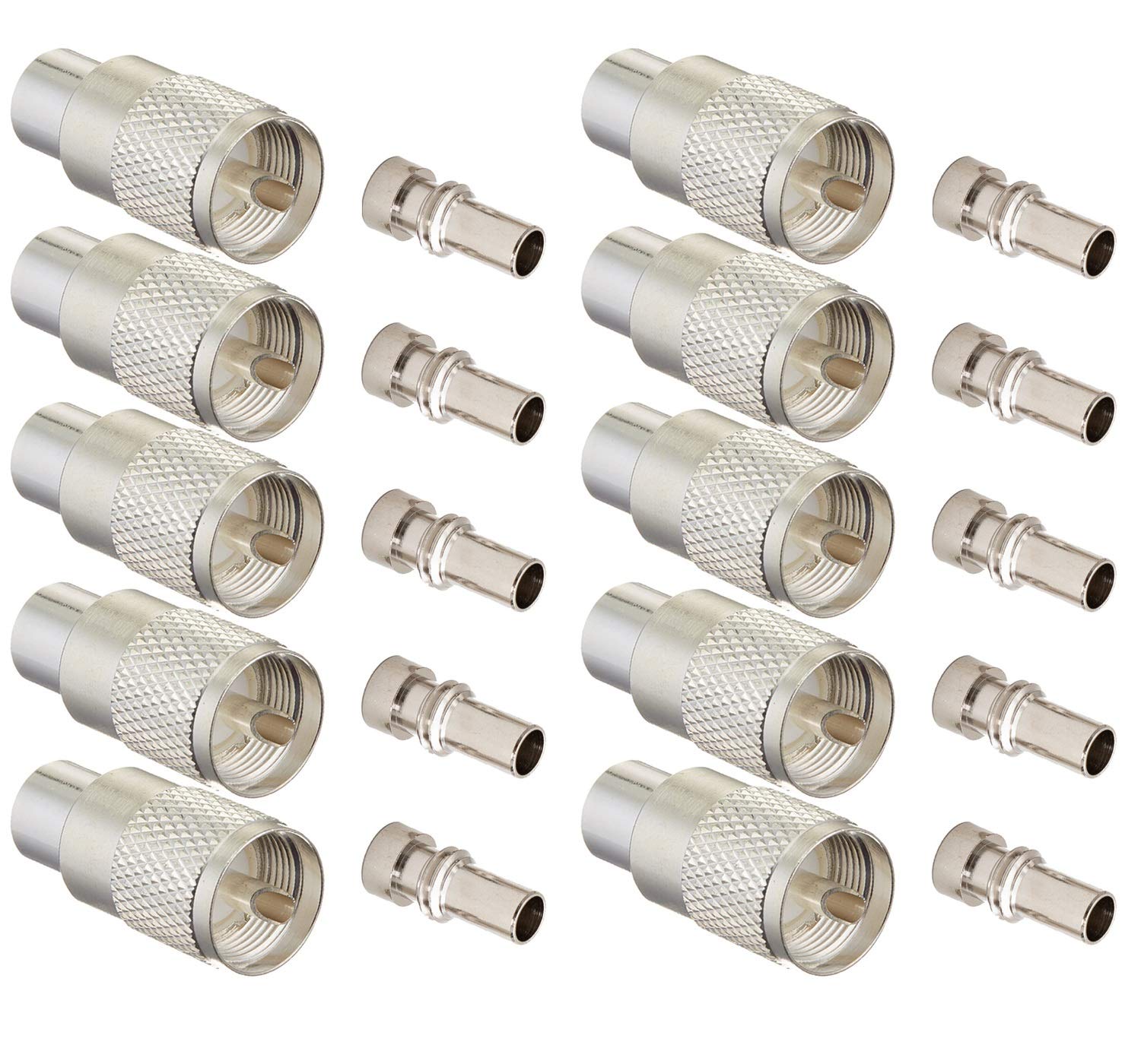 Ancable UHF/PL-259 Male Solder Coax Connector with Reducer for CB Ham Radio Antenna,Pack of 10,Silver