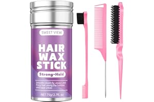 SWEET VIEW Hair Wax Stick & Slick Back Hair Brush for Tame Flyaways, Frizz, Sleek Ponytail, Buns | Pomade/Balm/Gel Stick for Woman, Styling Accessories for Girls