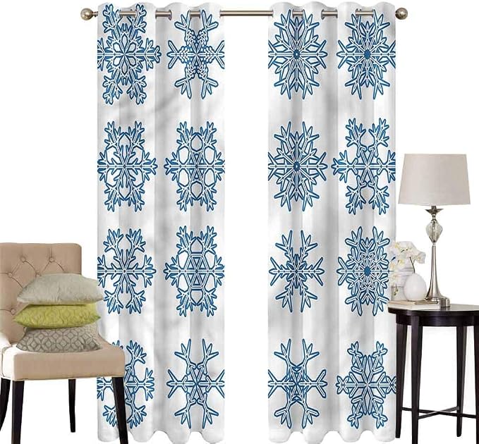 Aishare Store Decorative Blackout Curtains, Snowflake Hexagons Winter