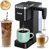Tastyle Single Serve Coffee Maker with Built-in Detachable Milk Frother | For K Cups &amp; Grounds, 40oz Removable Water Tank, 6 Brew Sizes, 2 Drip Trays, BPA Free, Fits 7.3" Travel Mug, K330MF, Black