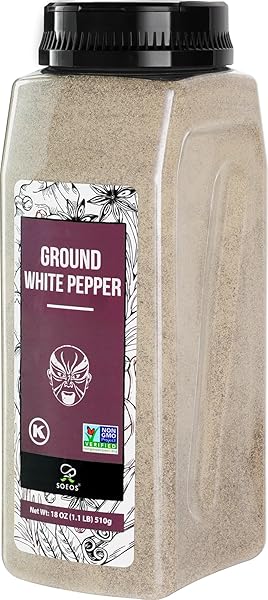 SOEOS FINE GROUND WHITE PEPPER 18OZ (510), NON-GMO, KOSHER VERIFIED, FRESHLY PACKED TO KEEP PEPPERS FRESH, FINE GRAIN, WHITE PEPPER POWDER, WHITE PEPPERCORNS POWDER, GROUND WHITE PEPPERCORNS.