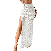 Women's Crochet Swimsuit Cover Up High Slit Boho Sheer Maxi Long Beach Wrap Skirt Cover Up